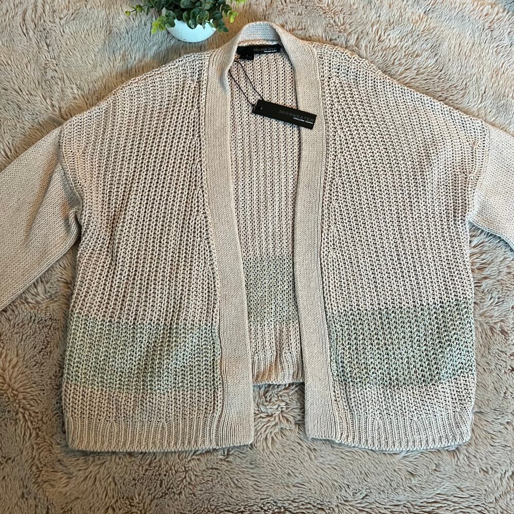 NWT 360 Sweater Italian Yarn Linen-Blend Open Knit Cardigan Size Medium